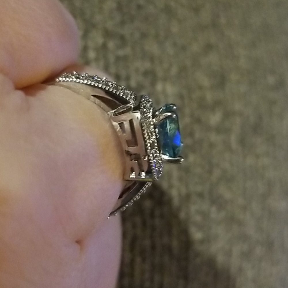 14K WGold Overlay Sky Blue Topaz, Sapphire Ring - Picture 8 of 12